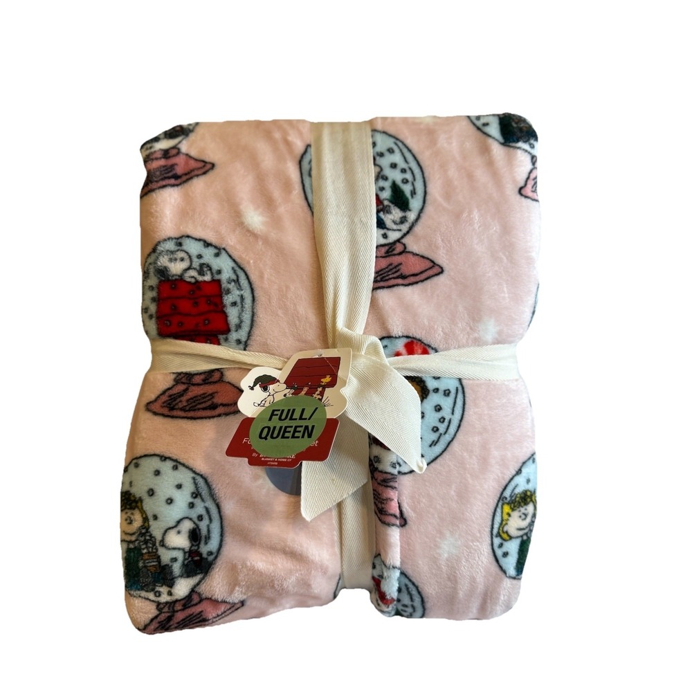 Peanuts Snow Globe Full/Queen Christma Blanket Berkshire 90x90 Snoopy Woodstock